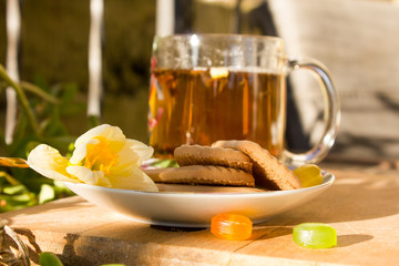 tea with flower and biscuits boho style