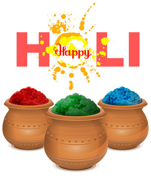 Happy holi. Holi paint pot. Ceramic pot with paint