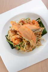 simple Chinese Char Kway Teow or Fried Noodle on banana leaf