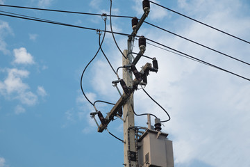 Electricity post sky background