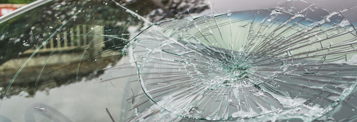 Broken car windshield.