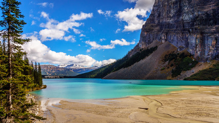 Glacier Water flowing into Lake Louise in Banff National Park in the Rocky Mountains in Canada