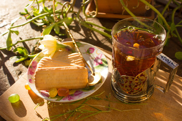 tea with flower and biscuits boho style