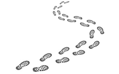Perspektivische Fußspur / Schuhabdruck mit Profil / Vektor, schwarz-weiß, freigestellt - 104459329