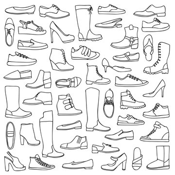 Man and woman doodle shoes
