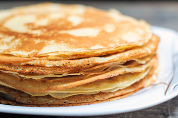 Stack of pancakes . Breakfast for the whole family