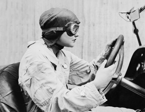 Fototapeta Portrait of female racecar driver 