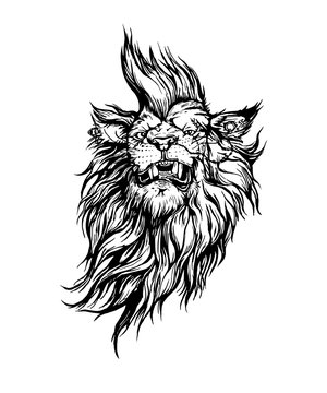 Vector hand drawn realistic lion punk character.