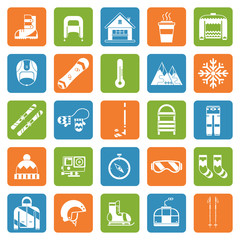 Winter Activity Games and Fun Outline Icon Set
