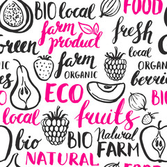 Seamless vector hand drawn pattern with fruits and berries