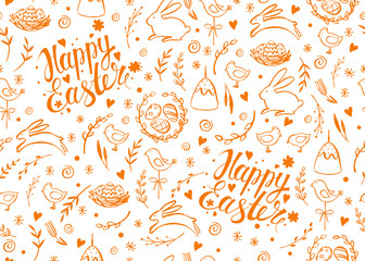 Seamless vector pattern with hand drawn Easter elements