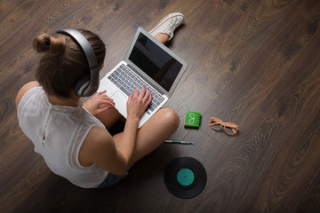 Working at the laptop