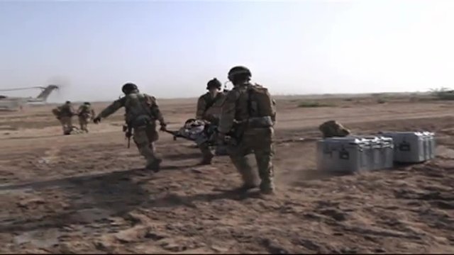 A combat search and rescue operation is performed and victims evacuated by helicopter.