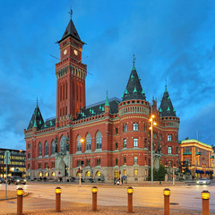 Obraz premium City Hall of Helsingborg in the evening, Sweden