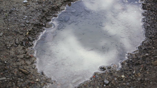 Reflection of clouds in puddle