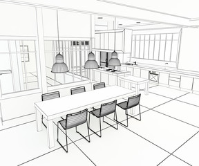 Fototapeta na wymiar Architect plan impressive kitchen