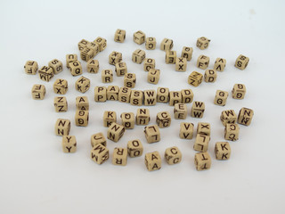 Illustration of the word password from cubes with letters