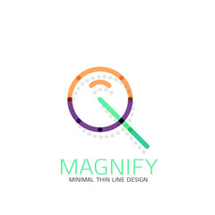 Vector thin line design logo magnifying glass, search and find or zoom logotype concept. Linear minimalistic business icon