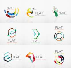 Logo collection - abstract minimalistic linear flat design. Business hi-tech geometric symbols, multicolored segments lines
