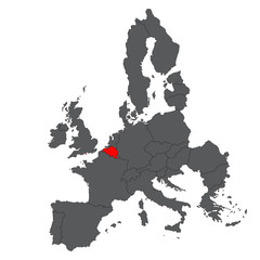 Belgium red map on gray Europe map vector
