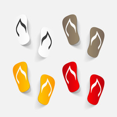 Realistic paper sticker: beach flip flops