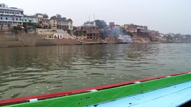 Varanasi funeral Pyre from boat
