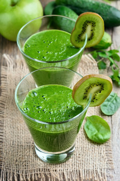 Green smoothie in glasses