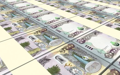Iraqi dinars bills stacked background. Computer generated 3D photo rendering. - obrazy, fototapety, plakaty