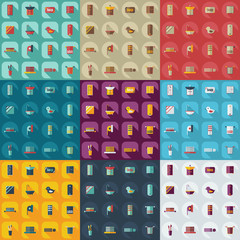 Flat concept, set modern design with shadow bathroom