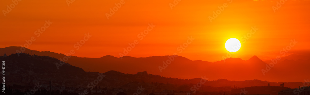 Canvas Prints amazing sunset sunrise over dark mountain silhouette - Canvas Prints
