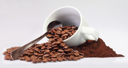 Coffee beans and cup