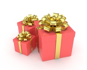 three gift boxes with bows isolated on white