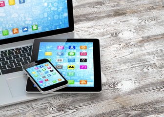 Laptop, phone and tablet pc.