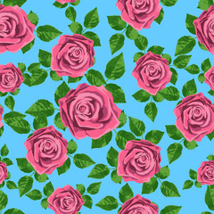 seamless vintage flower roses pattern on blue background