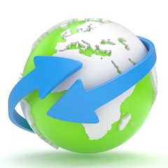 Arrows and Earth globe. 3d render