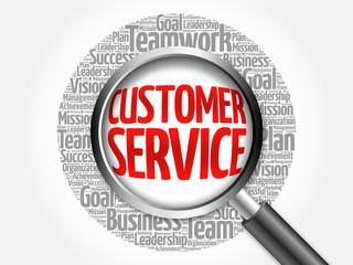 Customer Service word cloud with magnifying glass, business concept