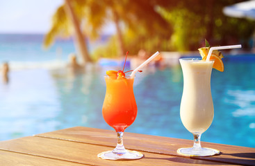 Two cocktails on luxury tropical beach