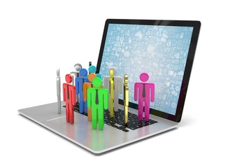 Fototapeta premium group of people figures on laptop, 3d render