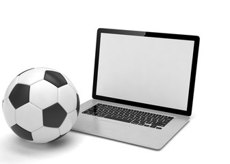 laptop and soccer football ball. on line soccer betting concept.