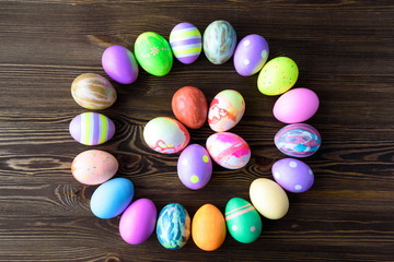 Easter eggs on wooden background