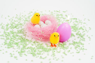 Easter, small chick and eggs