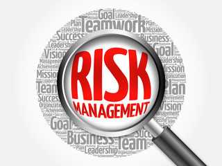 Risk Management word cloud with magnifying glass, business concept