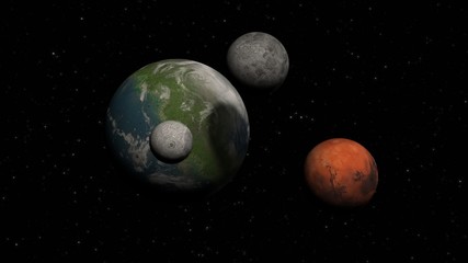 planet with moons in space
