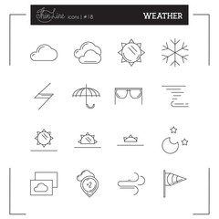 Weather, Temperature and more thin line icons set