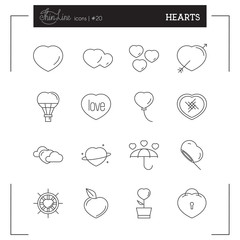 Hearts, Love, Romantic, Valentine's Day and more thin line icons