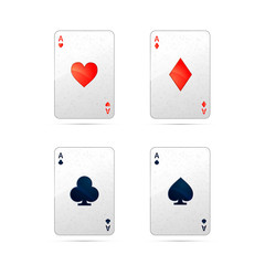 Set of four aces playing cards on white