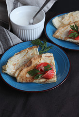 stack of pancakes with salted salmon