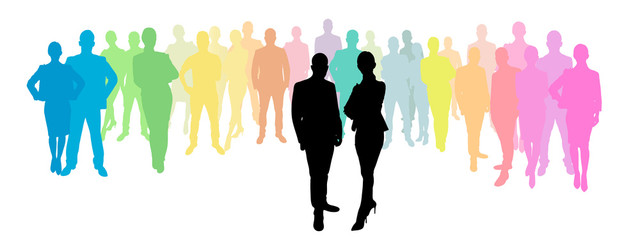 Business Gruppe hinter Geschäftsmann und Geschäftsfrau