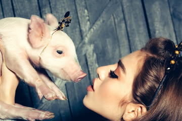 Woman with pig