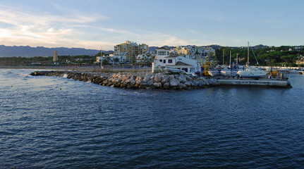 Marbella, puerto de Cabopino, atardecer, Málaga, mar, paisaje marítimo